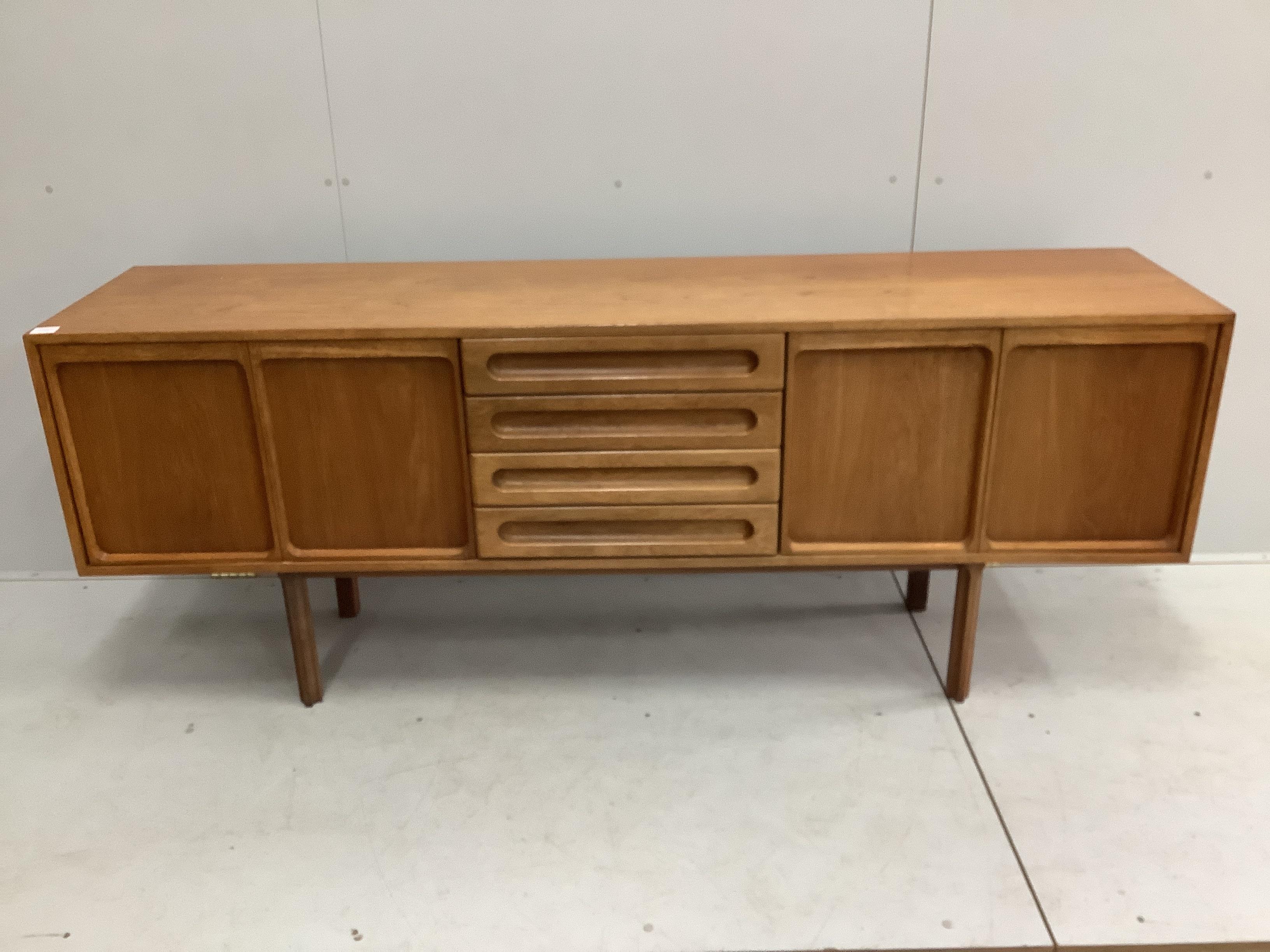 A mid century Meredew teak sideboard, width 198cm, depth 45cm, height 78cm